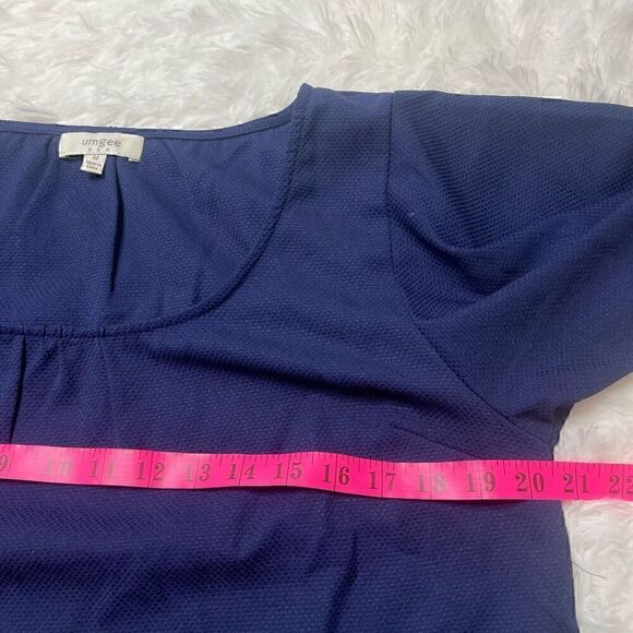 Umgee USA Boho Blue Crochet Trim Lagenlook Tunic Top Dress Size M Loose Fit - Picture 8 of 11